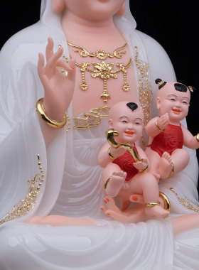 康盛汉白玉供奉摆件中式送子观音