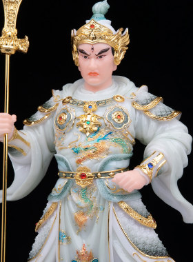 康盛汉白玉供奉摆件二郎神杨戬像