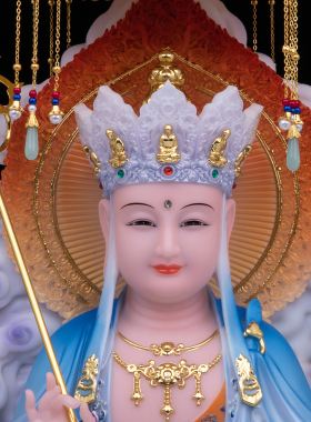 康盛汉白玉彩绘娑婆三圣佛像摆件