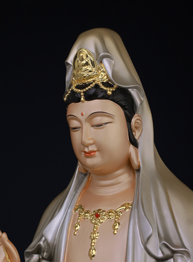 一叶观音铜像纯铜自在观世音菩萨站南海观音佛像贴金居家供奉摆件