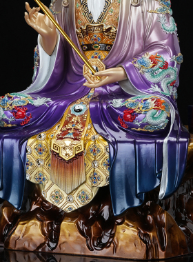 全铜彩绘太上老君神像供奉摆件