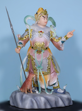 康盛汉白玉供奉摆件二郎神杨戬