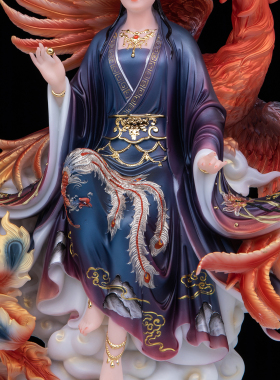 汉白玉彩绘九天玄女娘娘供奉摆件