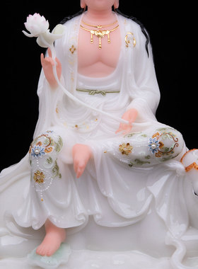 康盛汉白玉供奉摆件中式文殊普贤