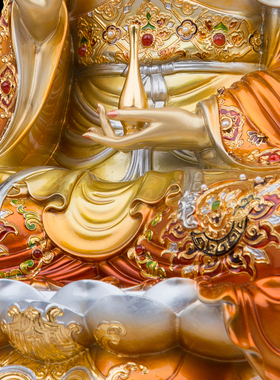 圣丰铜雕彩绘镶宝观音菩萨摆件