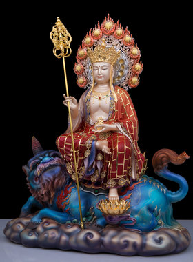 全铜贴金彩绘坐骑地藏王佛像摆件