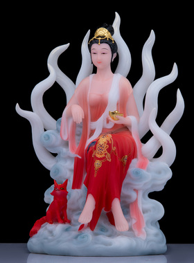 汉白玉九姑娘九公子神像客厅摆件