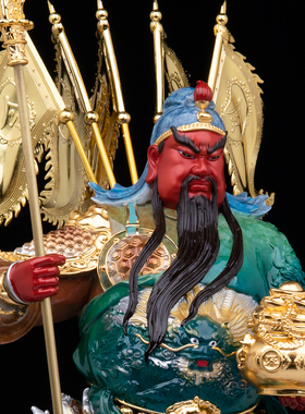 全黄铜彩绘立刀提刀九龙关圣帝君