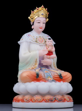 汉白玉泰山眼光送子娘娘神像摆件