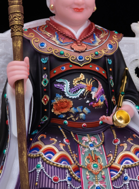 汉白玉彩绘黑妈妈神像供奉摆件