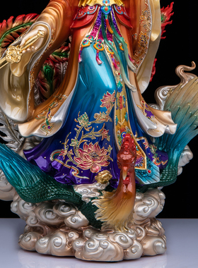 九天玄女神像铜雕彩绘供奉摆件