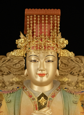 黄铜彩绘玉帝王母供奉佛像摆件