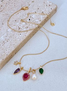 锆石镶嵌金属圆珠链项链