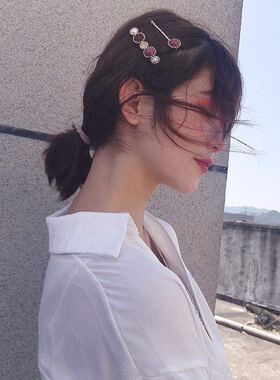 珍珠豆两件套~INS复古水晶碎钻发卡气质韩版仙女刘海一字边夹头饰