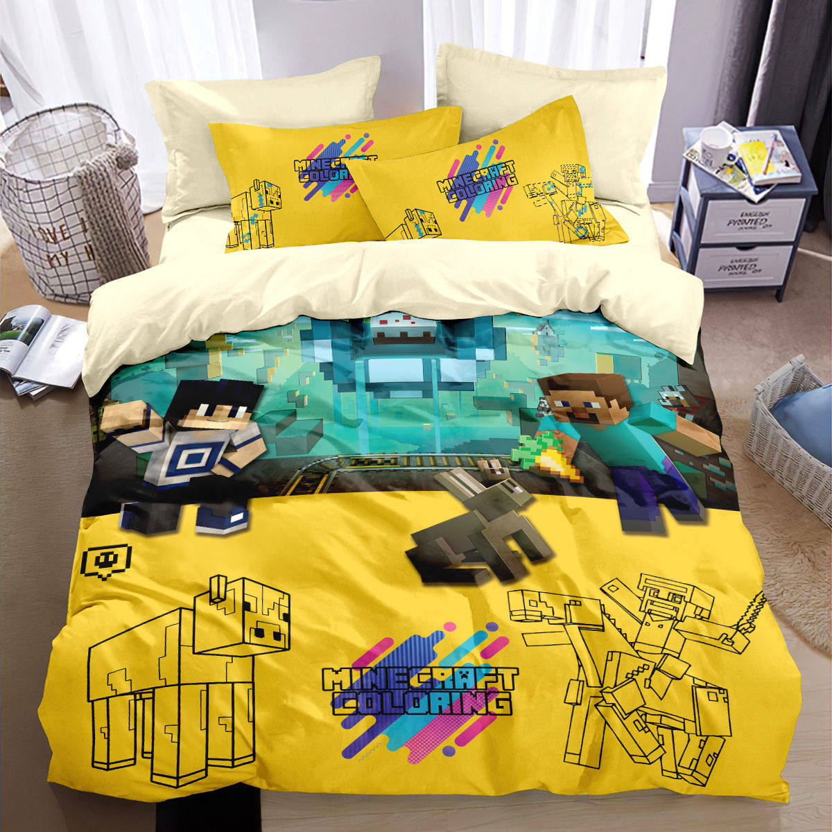 我的世界全棉四件套纯棉被套床单儿童学生宿舍床上用品三件套床笠 - 图3