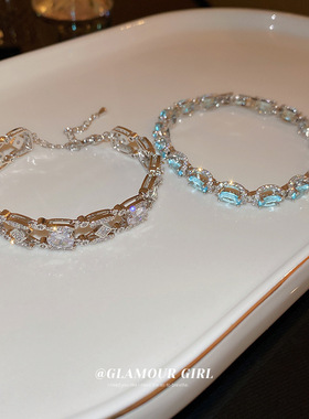 蓝色水晶手链女超闪锆石手镯