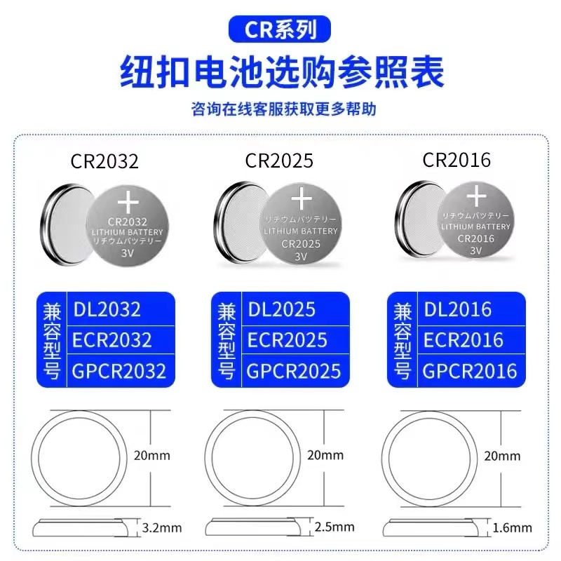 CR2032纽扣电池车钥匙遥控器电脑主机板计算器电子秤体重秤锂电池