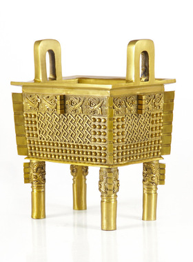 黄铜父戌方鼎中式客厅办公桌摆件