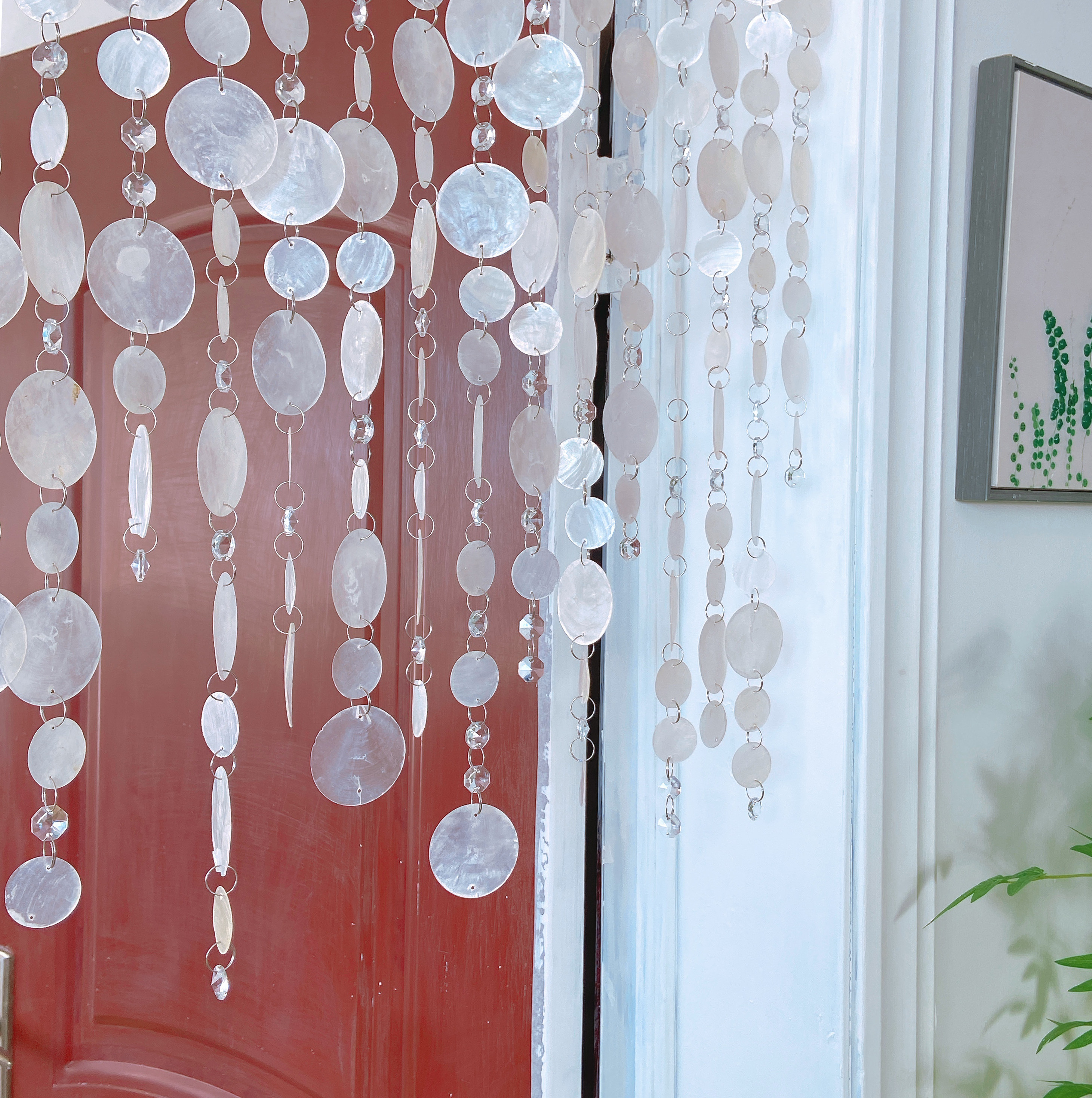 贝壳水晶珠帘门帘法式客厅卧室隔断帘半墙氛围感创意装饰帘免打孔,淘宝优惠券,粉丝福利购,淘宝优惠卷