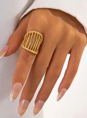 Stainless Steel Metal Hollow Open Ring for Women Fashion Gol
