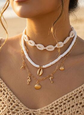 Bohemian Multilayer Starfish Shell Pendant Necklace for Wome