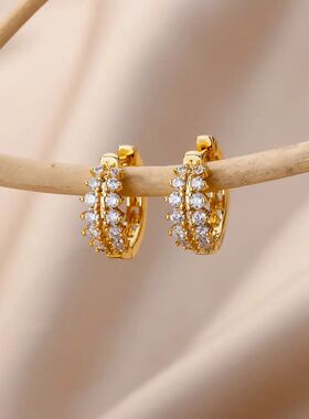 Cubic Zirconia U Shape Stud Earrings For Women Stainless Ste