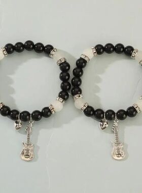 Y2K Handmade Grey Crystal Bead Bracelet for Women Punk Heart
