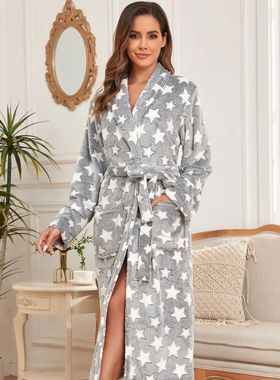 Star Long Robe Women's Long Sleeves Home Clothes Winter Flan