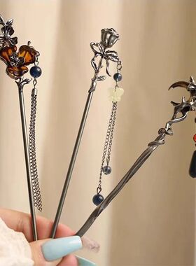 Vintage Flower Tassel Hairpin for Women Girl Chinese Style B