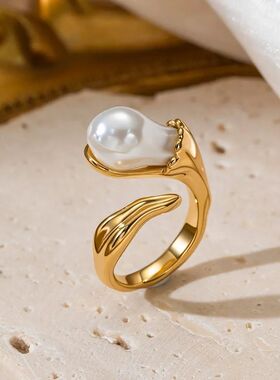 Simulated Pearls Zirconia Ring Geometry Design Alloy Platinu