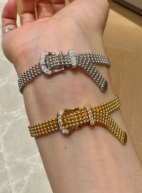 Light luxury Rhinestone Belt Buckle Mesh Chain Bracelet for