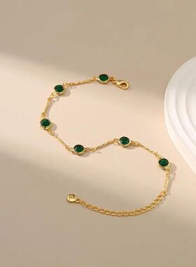 Metal Edged Inlaid Green Zircon Bracelet for Women Men Vinta