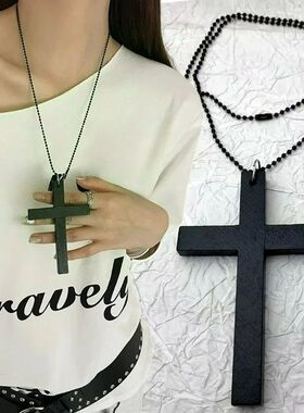 Halloween Wooden Cross Pendant Necklace Gothic Vintage Unise