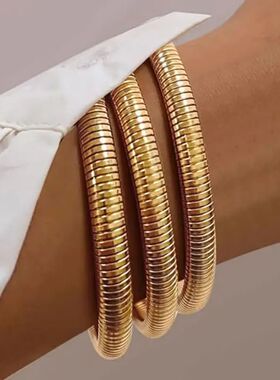 Vintage Gold Color Texture Flex Snake Chain Cuff Bracelet fo