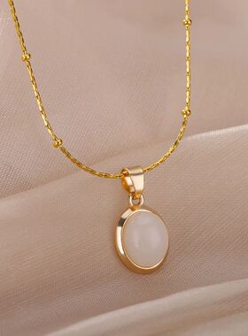 Fashion Stone Opal Oval Necklace For Women Stainless Steel G