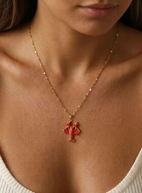Stainless Steel New ndy Red Lobster Pendant Earrings for Wom