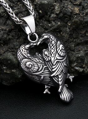 Nordic Viking Stainless Steel Odin Double Raven Pendant Neck