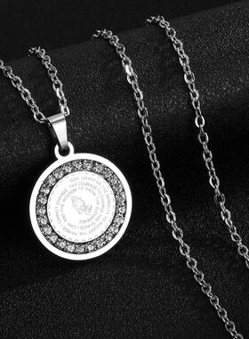 Stainless steel round prayer hand pendant necklace inlaid wi