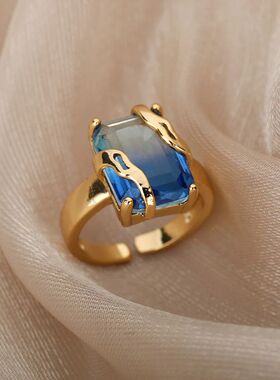 Cubic Zircon Blue Square Stone Rings For Women Stainless Ste