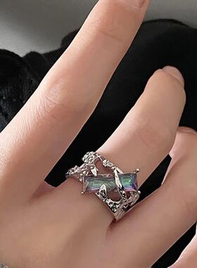 Punk Black Rings Fashion Thorns Red Rhinestones Hollow Unise