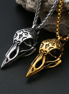 Vintage Raven Skull Pendant Necklace 316L Stainless Steel Go