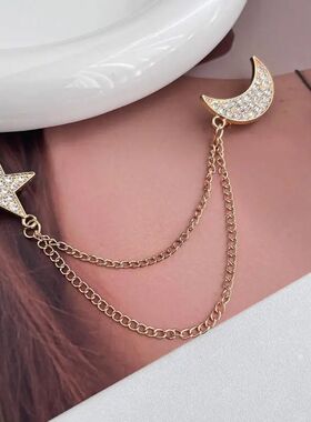 Fashion Full Rhinestone Pentagram Moon Brooches for Women Me