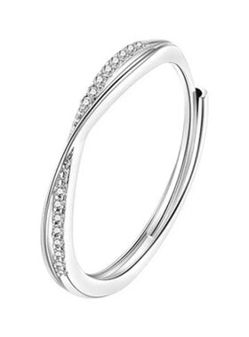 Simple Cross Adjustable Ring for Women, 925 Silver Pave Zirc
