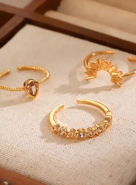 3Pcs/Set Vintage Gold Color Ribbed Sun Rings for Women Punk