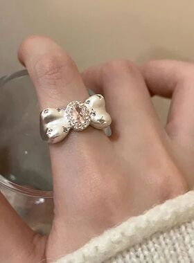 Y2K Cute Pink Zircon Bowknot Ring Niche Design Women girl Ae