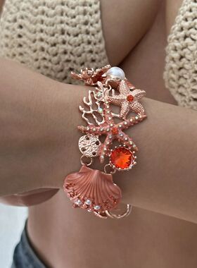 Boho Ocean Style Enamel Starfish Shell Coral Necklace For Wo