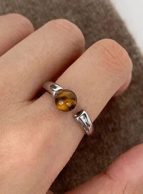 Elegant Brown Tiger Eye Stone Open Rings for Women Minimalis