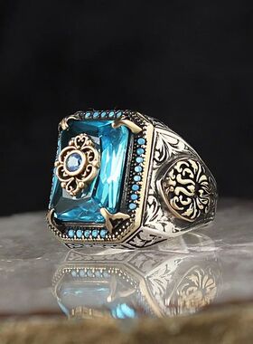 Retro Handmade Turkish Signet Ring for Men Vintage Silver Co