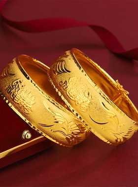 厂家直销仿金电镀手镯婚庆龙凤纹手镯铜镀18k金手镯