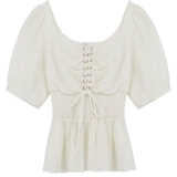 Корсет, шифоновая короткая летняя рубашка, на шнурках, квадратный вырез, короткий рукав